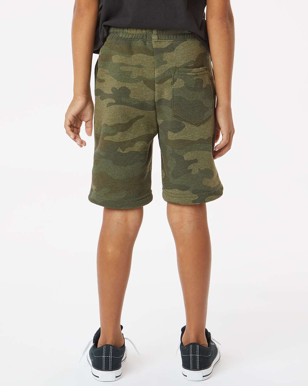 Youth Lightweight Special Blend Fleece Shorts - OnModelBack - B03776623 - Forest Camo Heather