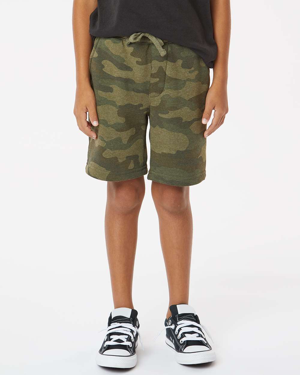 Youth Lightweight Special Blend Fleece Shorts - OnModelFront - B03776623 - Forest Camo Heather