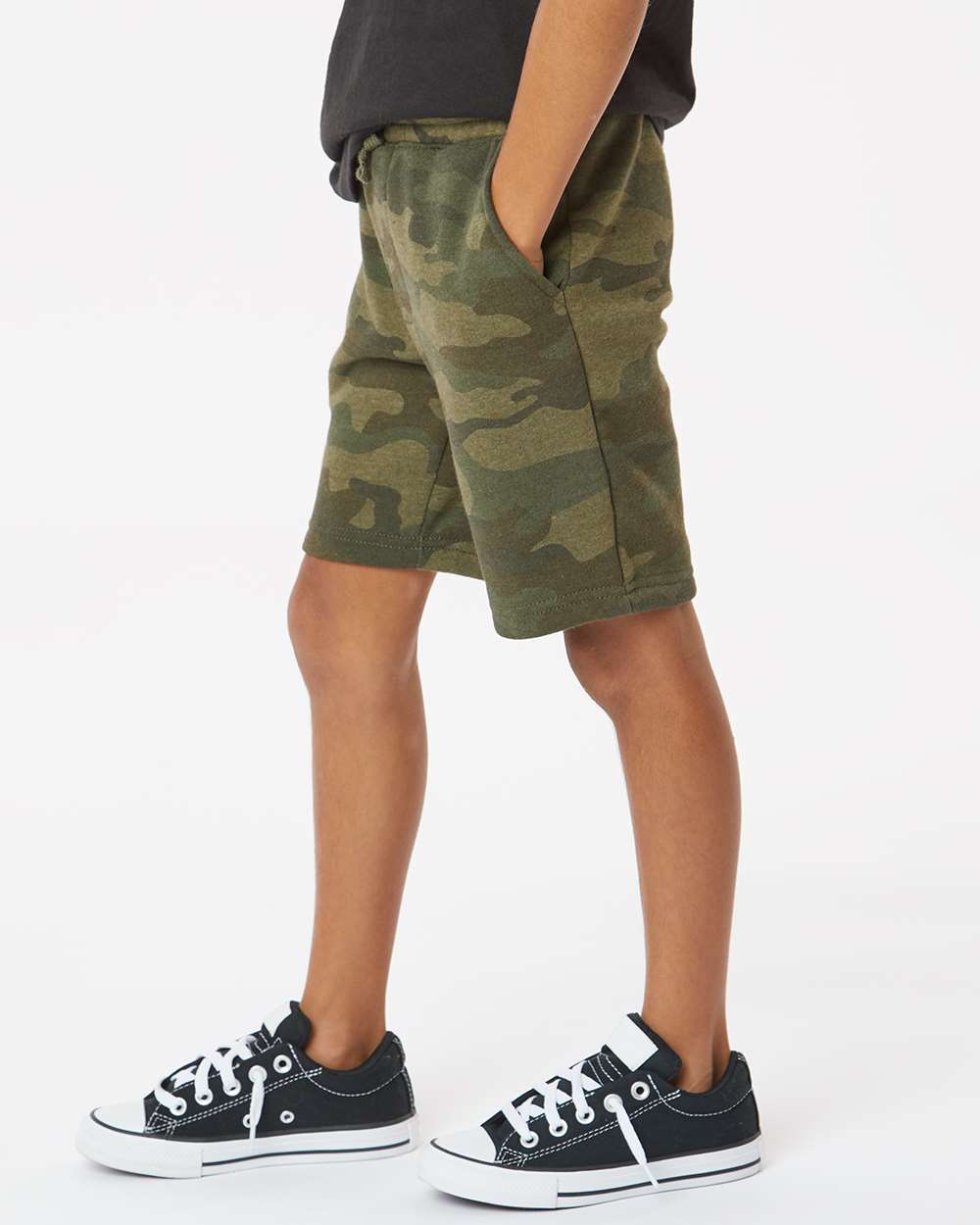 Youth Lightweight Special Blend Fleece Shorts - OnModelSide - B03776623 - Forest Camo Heather