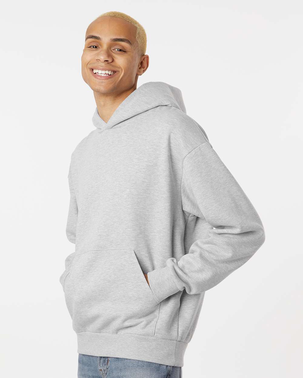 Unisex Avenue Hooded Sweatshirt - OnModelSide - B04276352 - Grey Heather