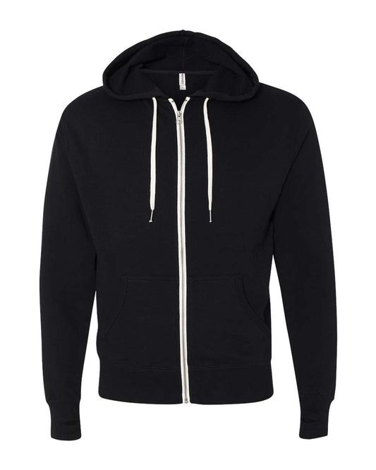 Unisex Heathered French Terry Full-Zip Hooded Sweatshirt - Front - B81376502 - Black