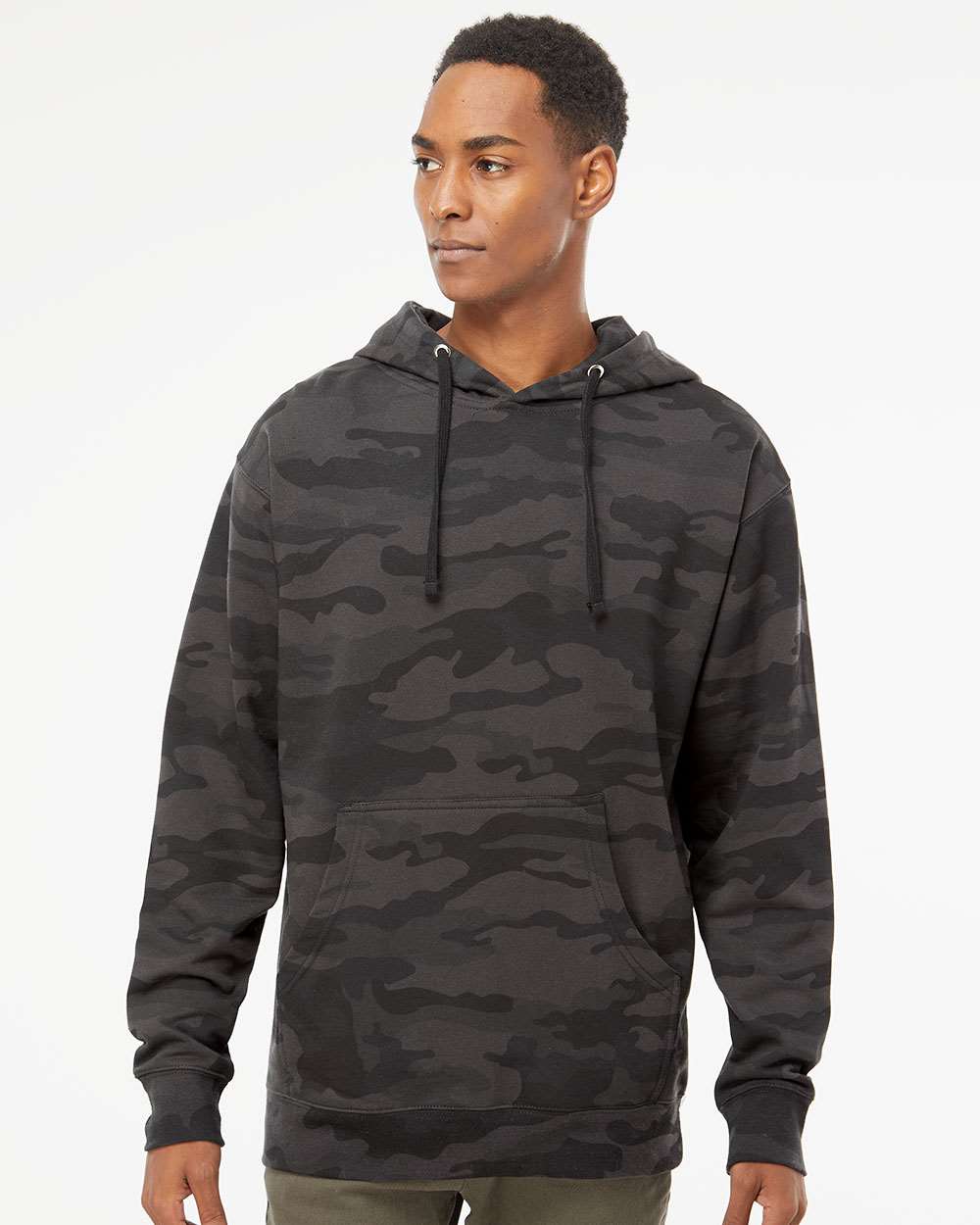 Unisex Midweight Hooded Sweatshirt - OnModelFront - B23676992 - Black Camo