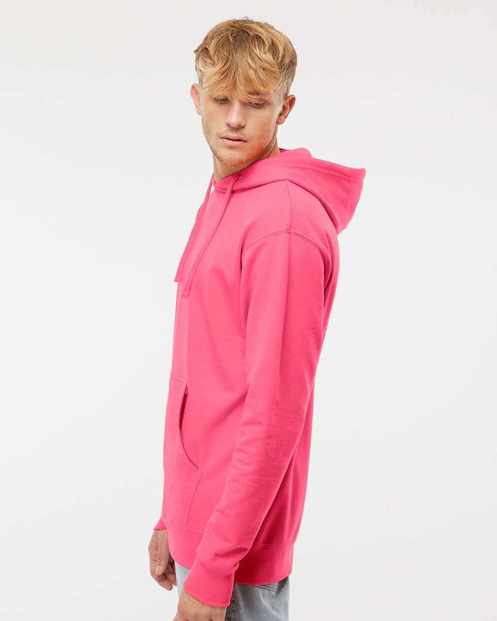 Unisex Midweight Hooded Sweatshirt - OnModelSide - B23676142 - Neon Pink