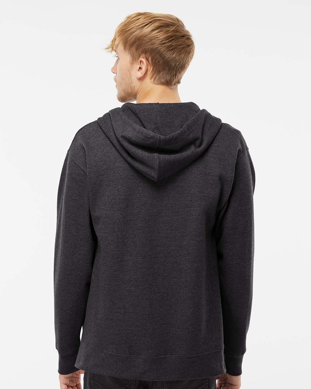Unisex Midweight Full-Zip Hooded Sweatshirt - OnModelBack - B20176092 - Charcoal Heather