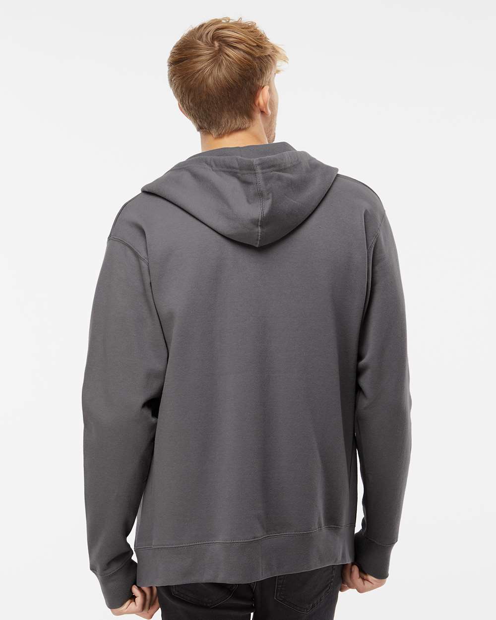 Unisex Midweight Full-Zip Hooded Sweatshirt - OnModelBack - B20176103 - Charcoal