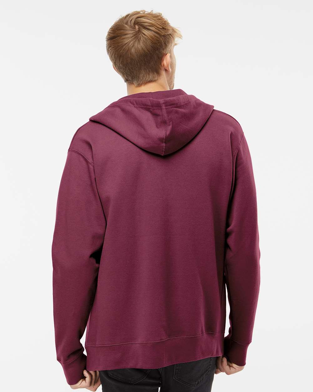 Unisex Midweight Full-Zip Hooded Sweatshirt - OnModelBack - B20176532 - Maroon