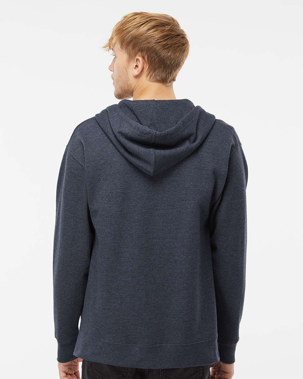Unisex Midweight Full-Zip Hooded Sweatshirt - OnModelBack - B20176632 - Classic Navy Heather