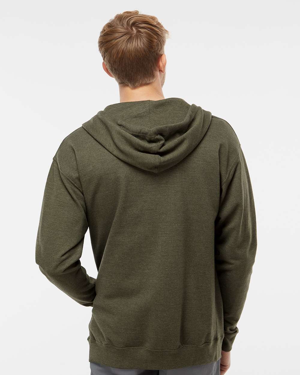 Unisex Midweight Full-Zip Hooded Sweatshirt - OnModelBack - B20176642 - Army Heather