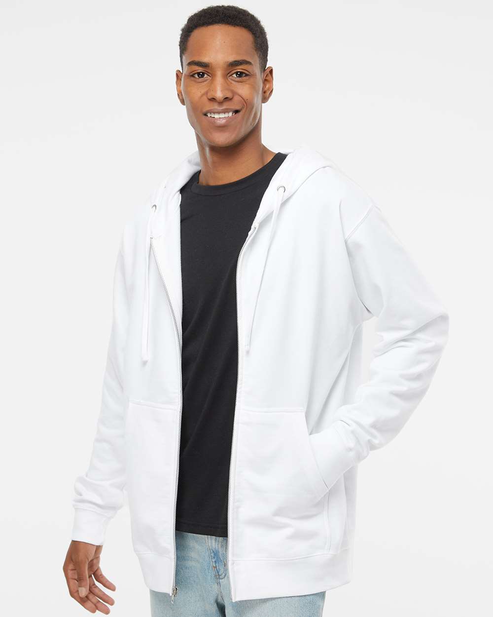 Unisex Midweight Full-Zip Hooded Sweatshirt - OnModelFront - B20176002 - White