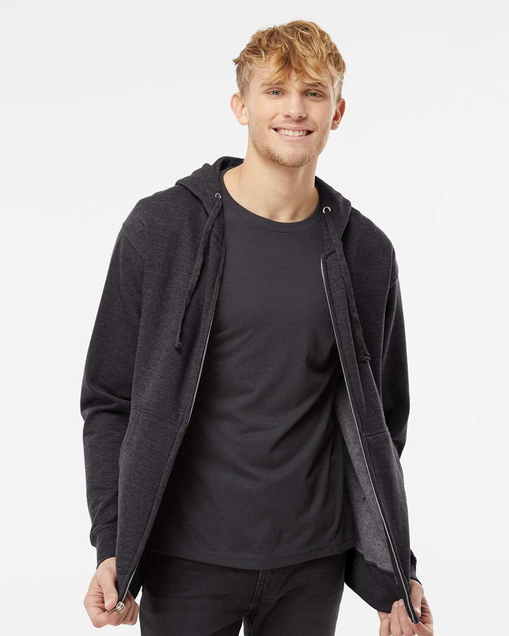Unisex Midweight Full-Zip Hooded Sweatshirt - OnModelFront - B20176092 - Charcoal Heather