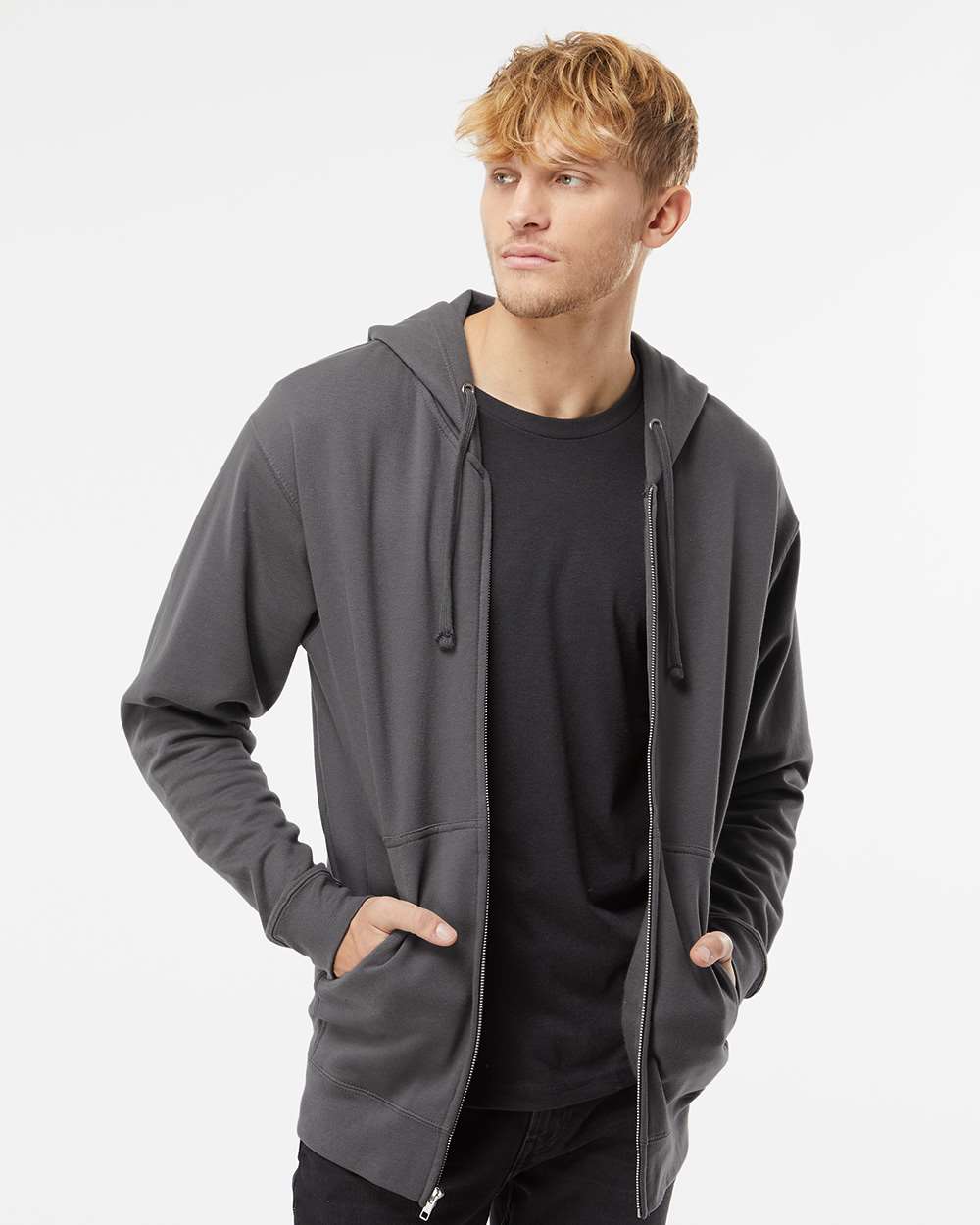 Unisex Midweight Full-Zip Hooded Sweatshirt - OnModelFront - B20176103 - Charcoal