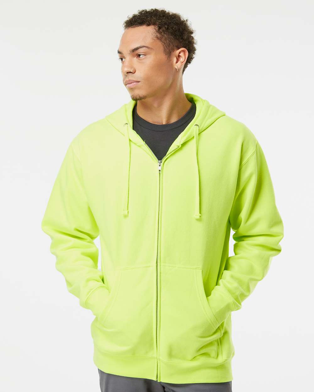Unisex Midweight Full-Zip Hooded Sweatshirt - OnModelFront - B20176172 - Safety Yellow