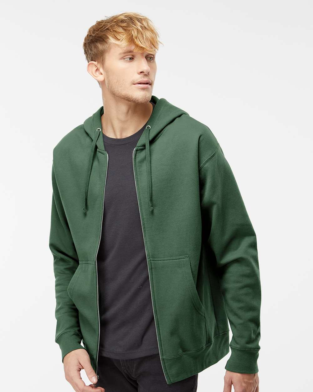 Unisex Midweight Full-Zip Hooded Sweatshirt - OnModelFront - B20176232 - Alpine Green