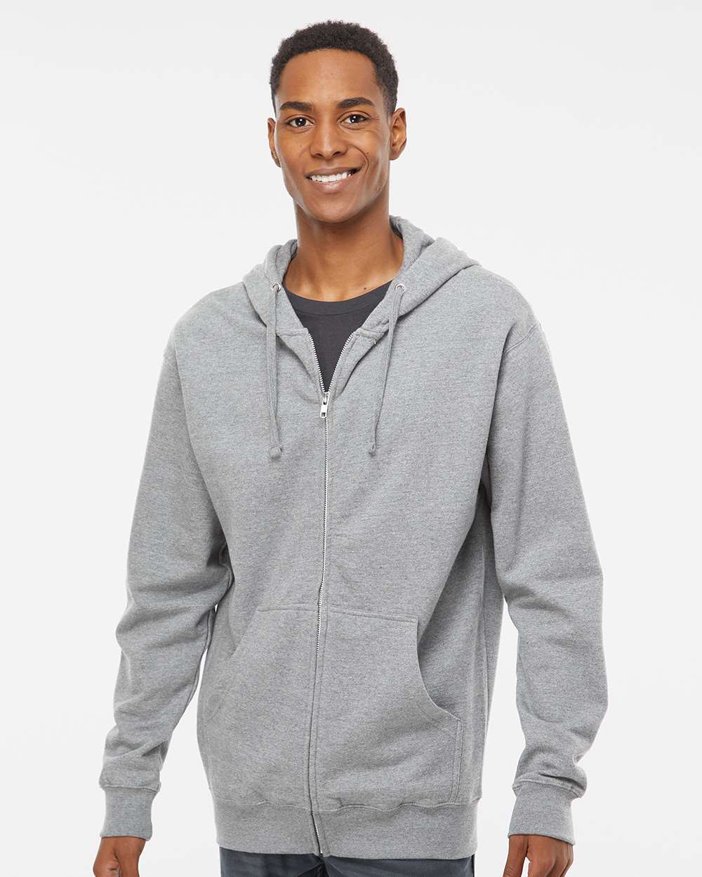 Unisex Midweight Full-Zip Hooded Sweatshirt - OnModelFront - B20176352 - Grey Heather