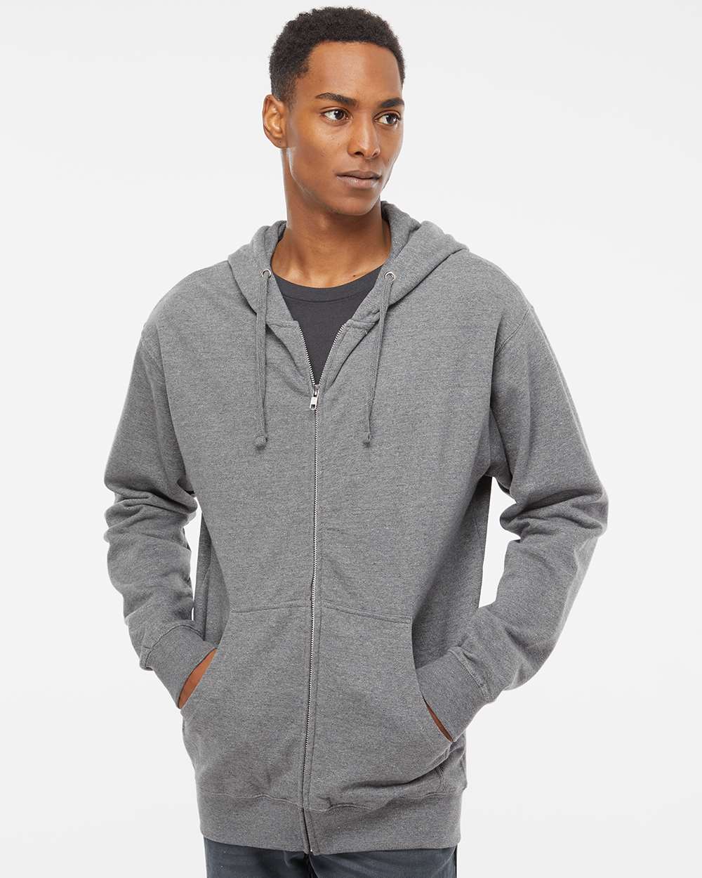 Unisex Midweight Full-Zip Hooded Sweatshirt - OnModelFront - B20176362 - Gunmetal Heather