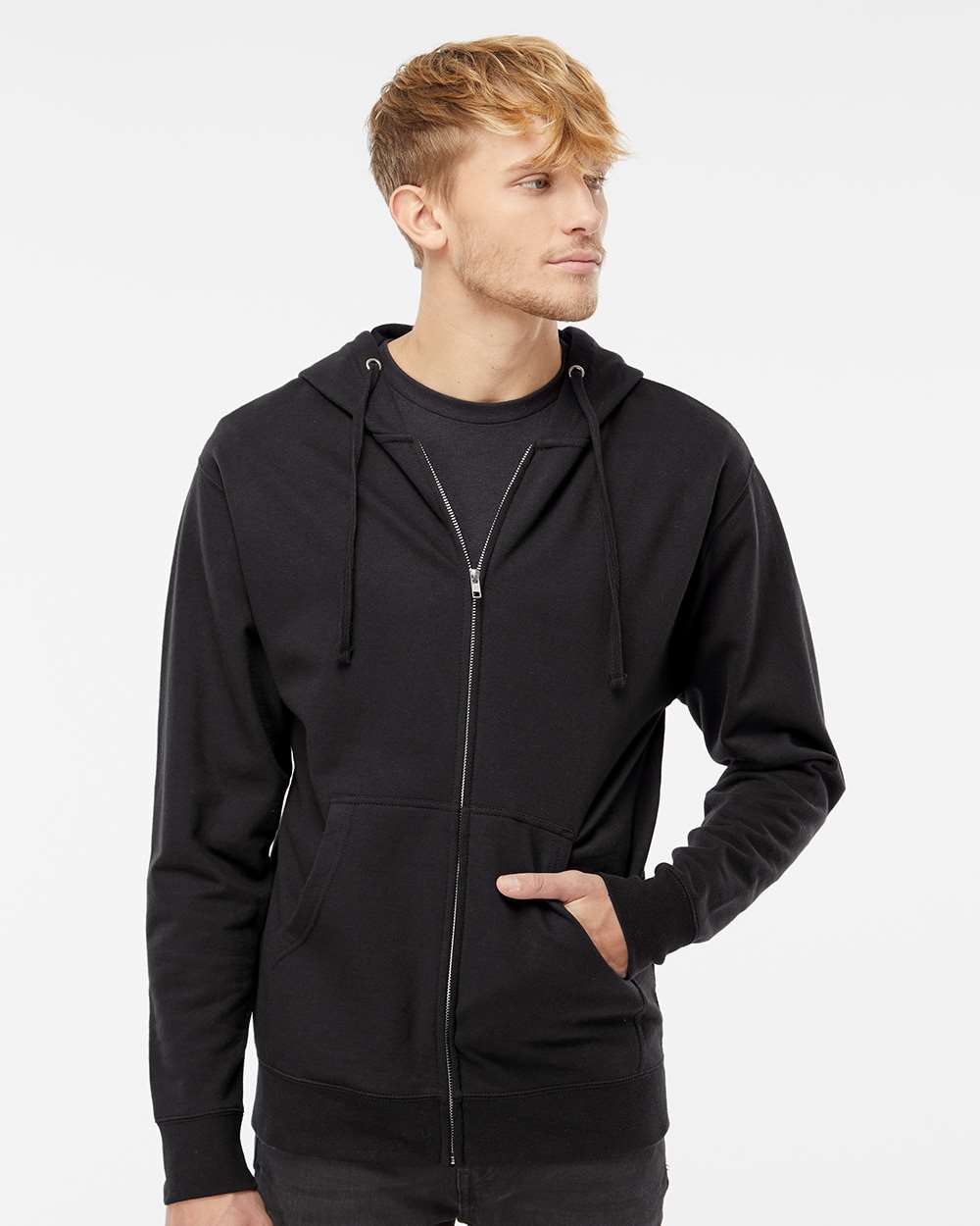 Unisex Midweight Full-Zip Hooded Sweatshirt - OnModelFront - B20176502 - Black