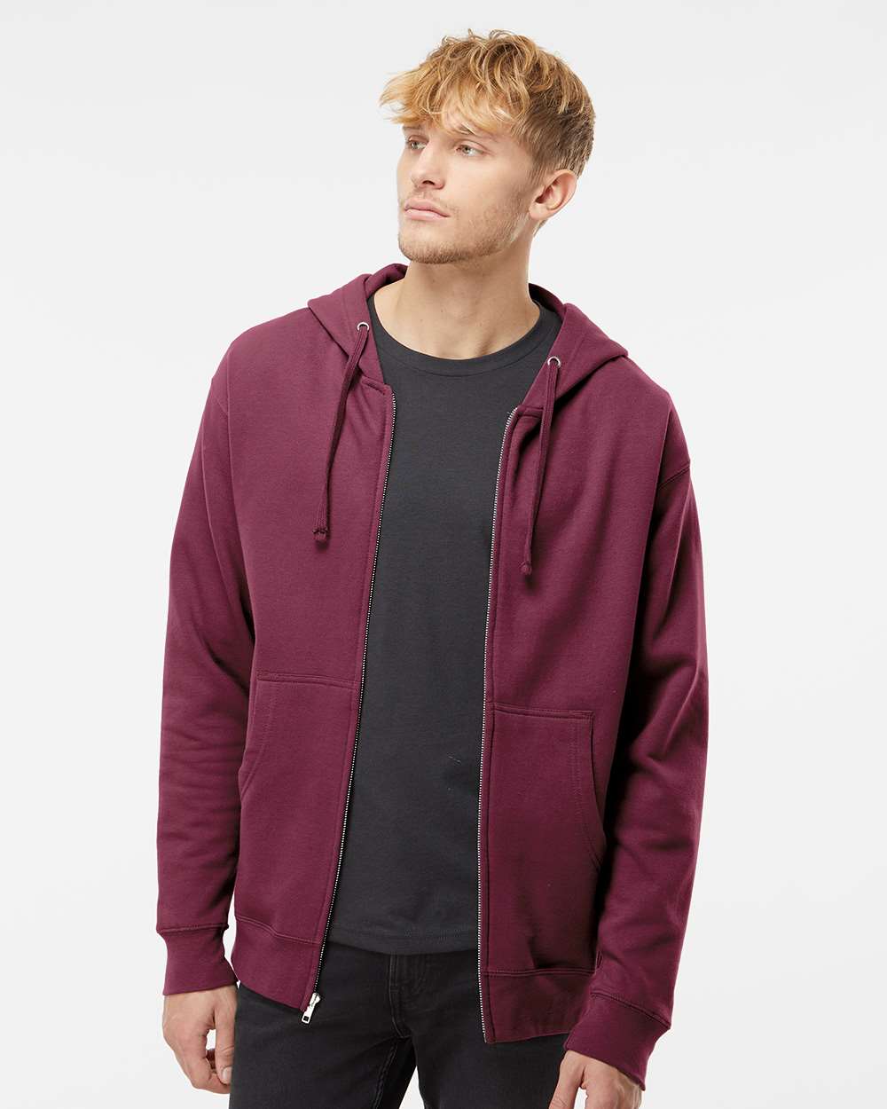 Unisex Midweight Full-Zip Hooded Sweatshirt - OnModelFront - B20176532 - Maroon