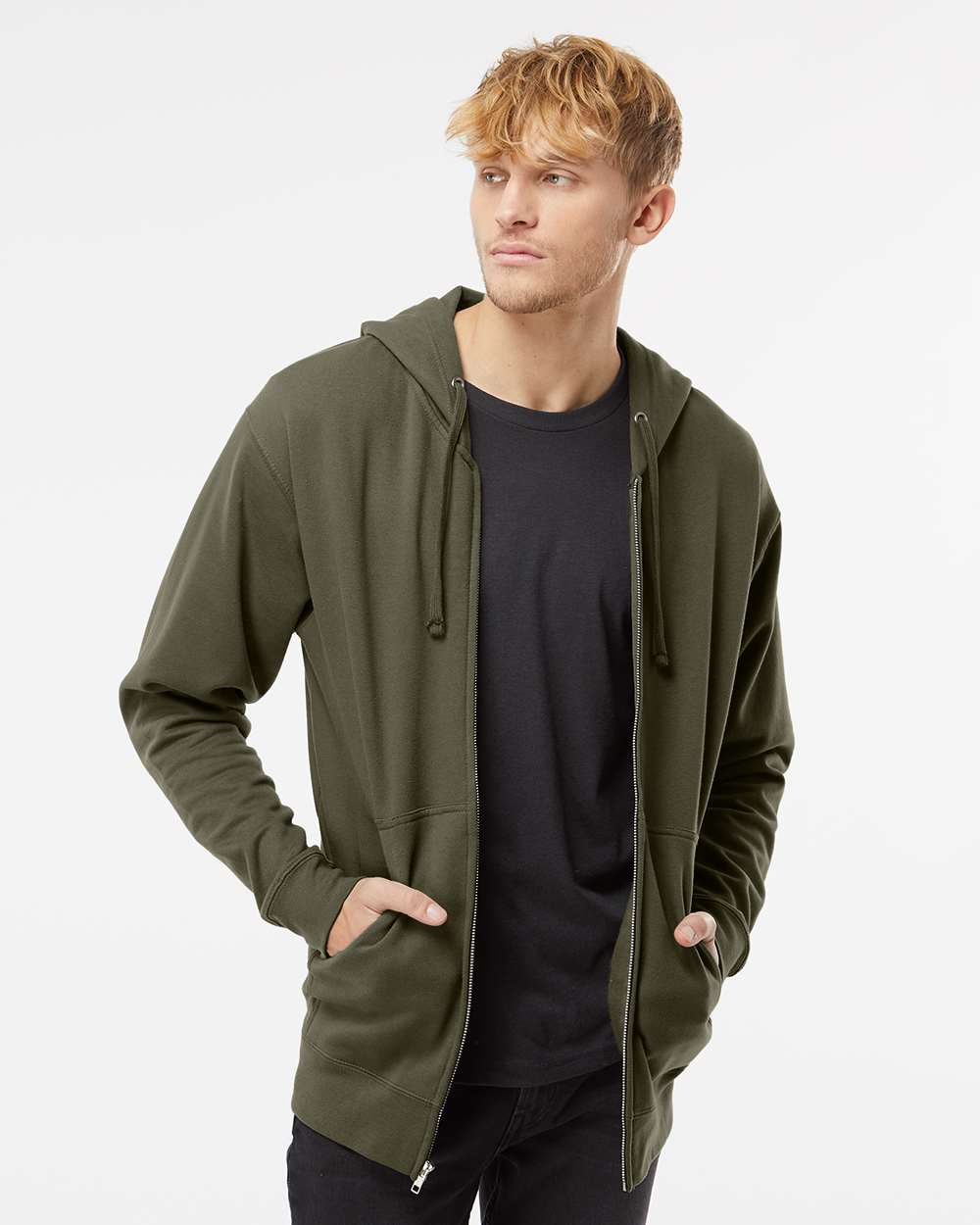 Unisex Midweight Full-Zip Hooded Sweatshirt - OnModelFront - B20176542 - Army