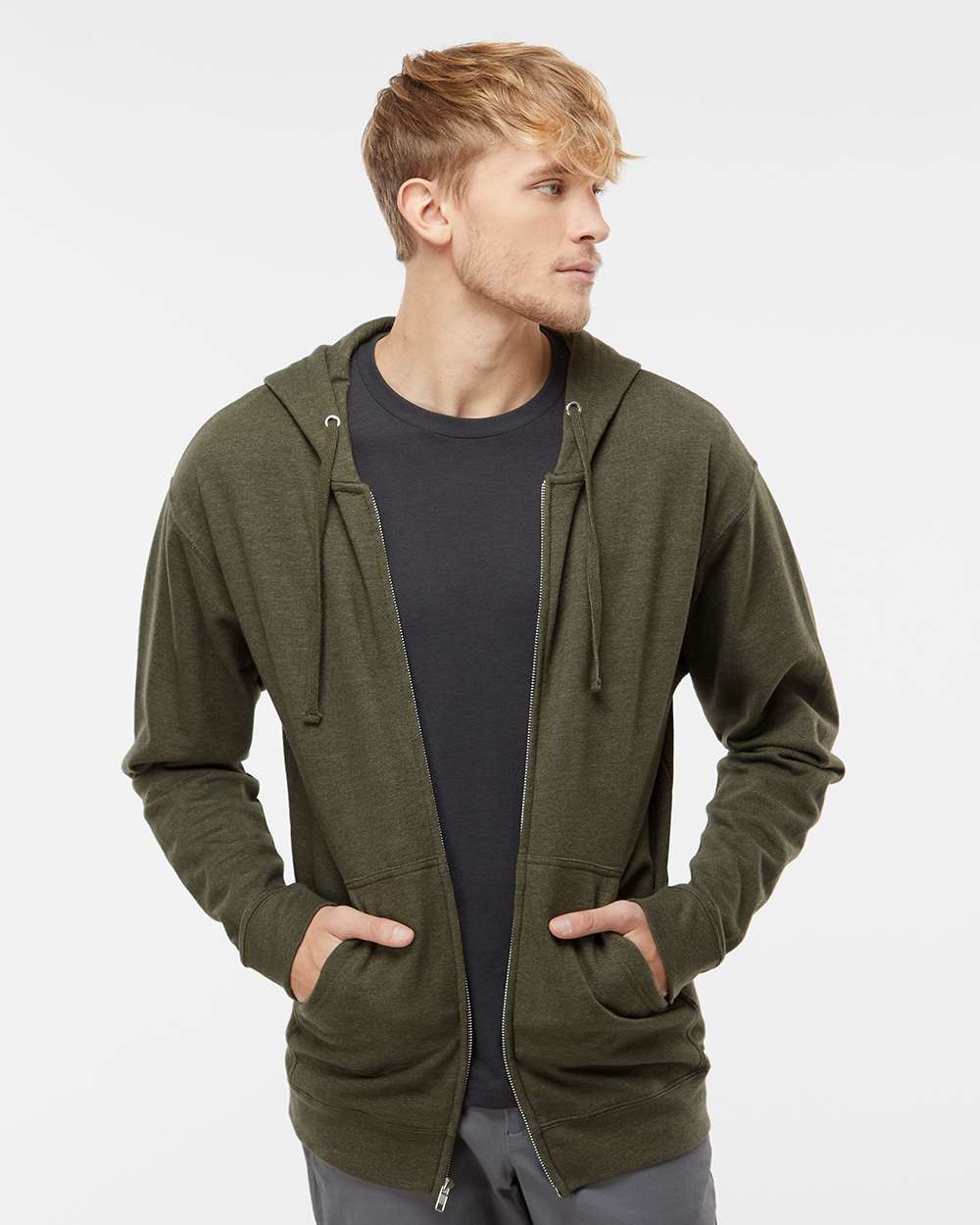 Unisex Midweight Full-Zip Hooded Sweatshirt - OnModelFront - B20176642 - Army Heather