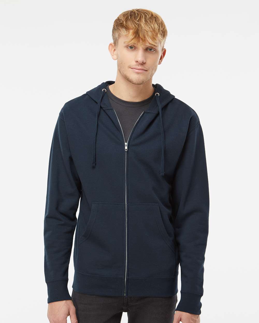 Unisex Midweight Full-Zip Hooded Sweatshirt - OnModelFront - B20176652 - Navy