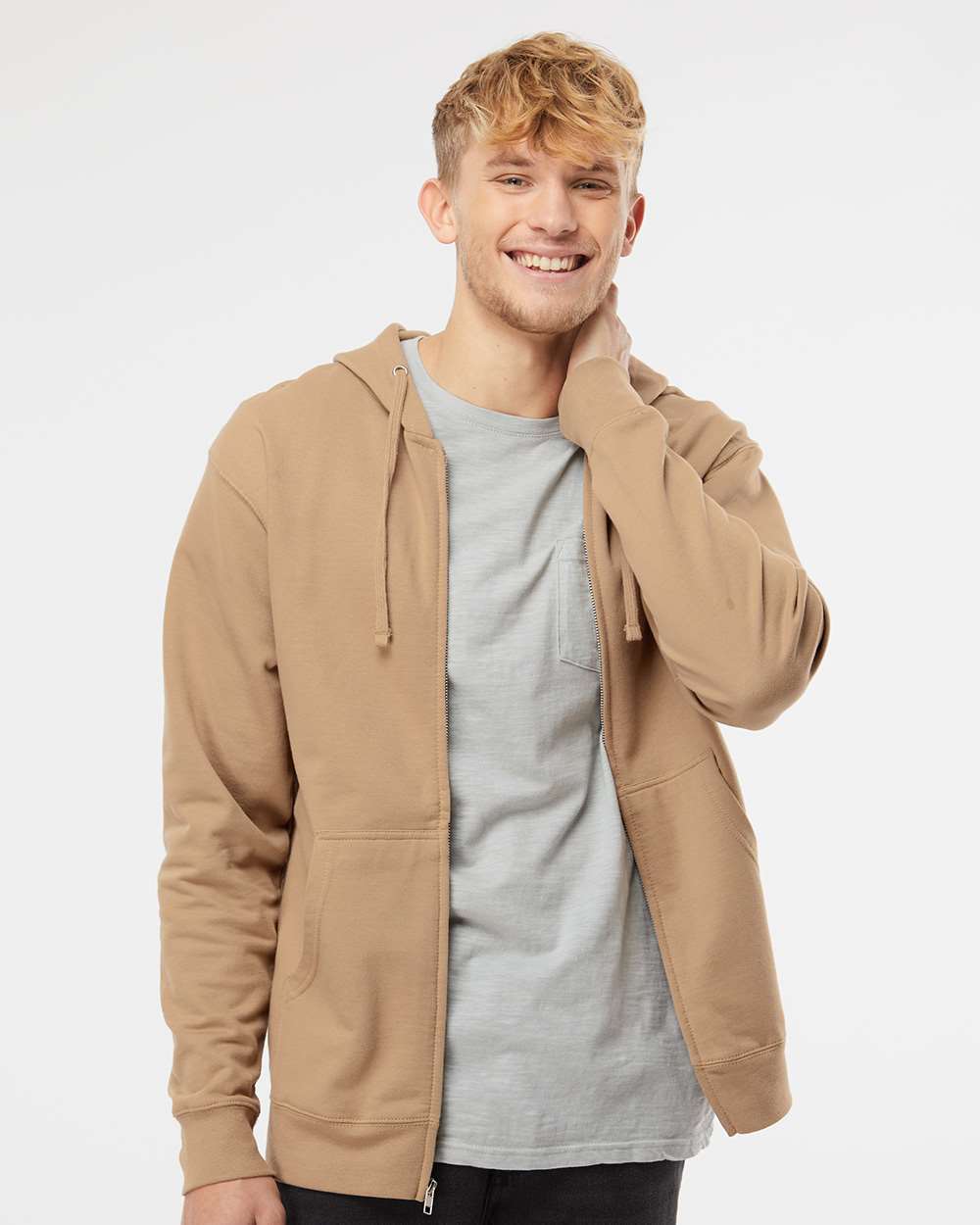 Unisex Midweight Full-Zip Hooded Sweatshirt - OnModelFront - B20176732 - Sandstone