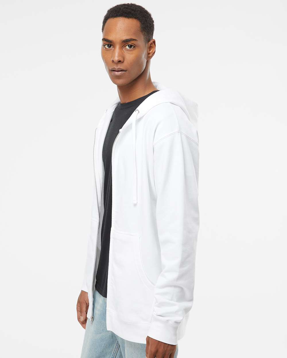 Unisex Midweight Full-Zip Hooded Sweatshirt - OnModelSide - B20176002 - White