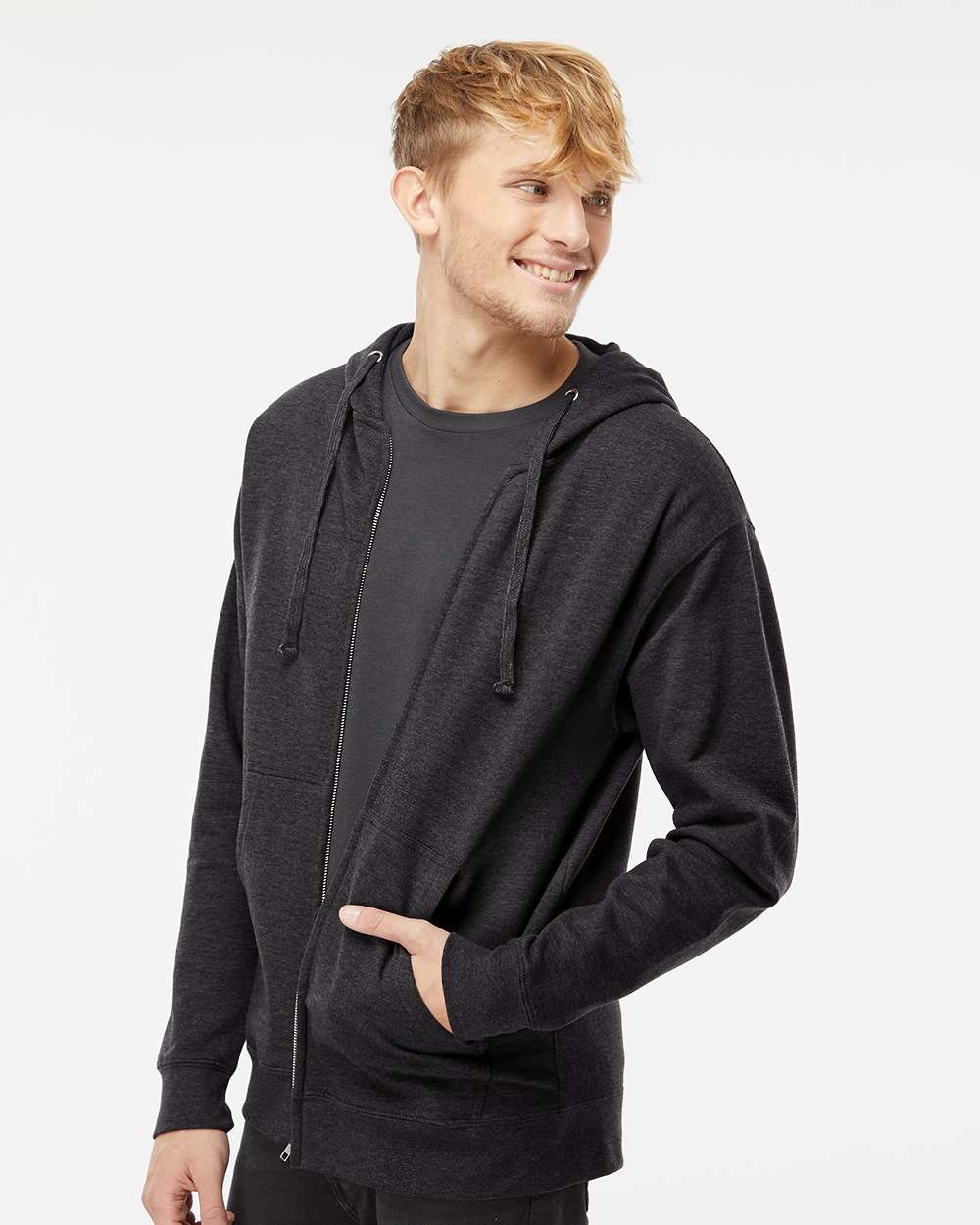 Unisex Midweight Full-Zip Hooded Sweatshirt - OnModelSide - B20176092 - Charcoal Heather