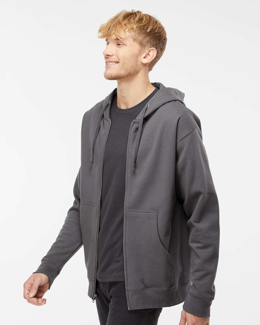 Unisex Midweight Full-Zip Hooded Sweatshirt - OnModelSide - B20176103 - Charcoal
