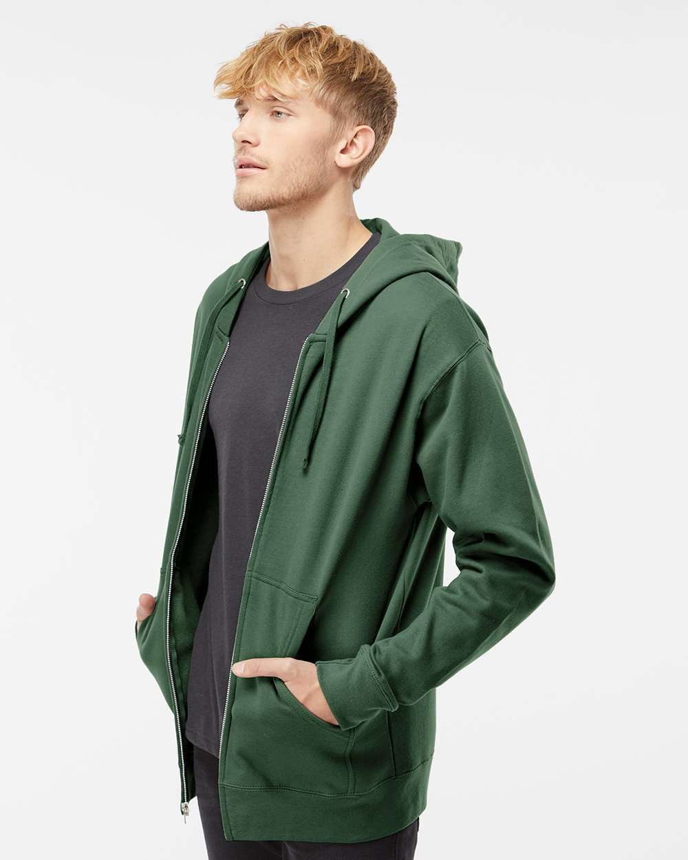 Unisex Midweight Full-Zip Hooded Sweatshirt - OnModelSide - B20176232 - Alpine Green