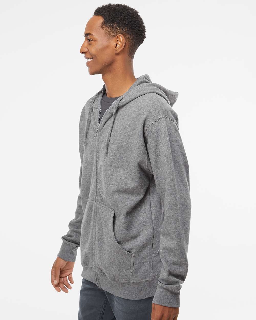 Unisex Midweight Full-Zip Hooded Sweatshirt - OnModelSide - B20176362 - Gunmetal Heather