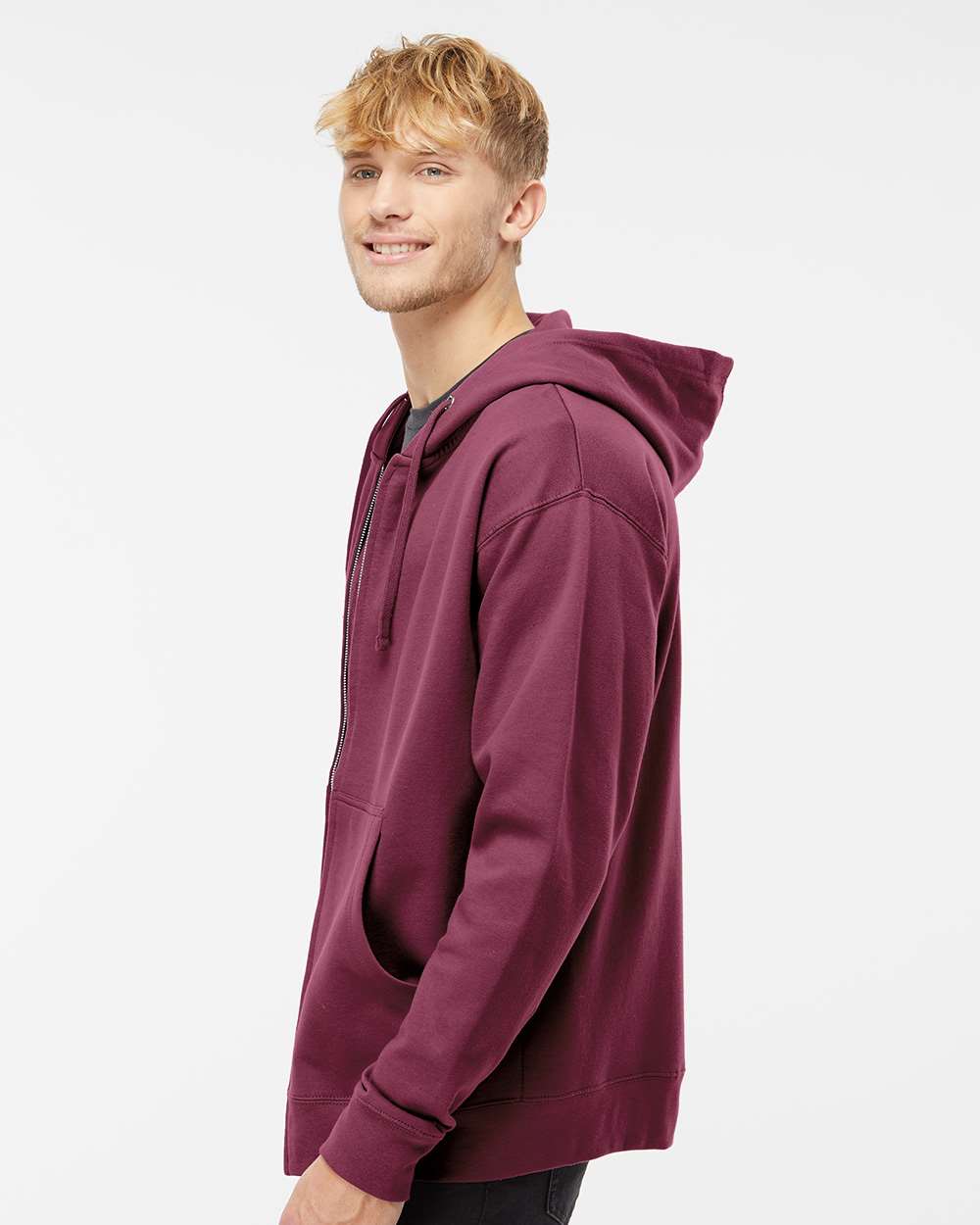 Unisex Midweight Full-Zip Hooded Sweatshirt - OnModelSide - B20176532 - Maroon