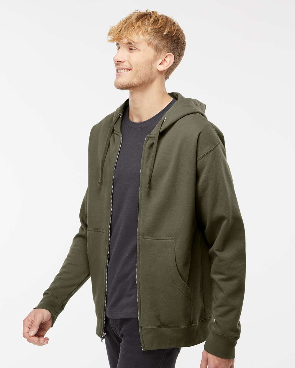 Unisex Midweight Full-Zip Hooded Sweatshirt - OnModelSide - B20176542 - Army