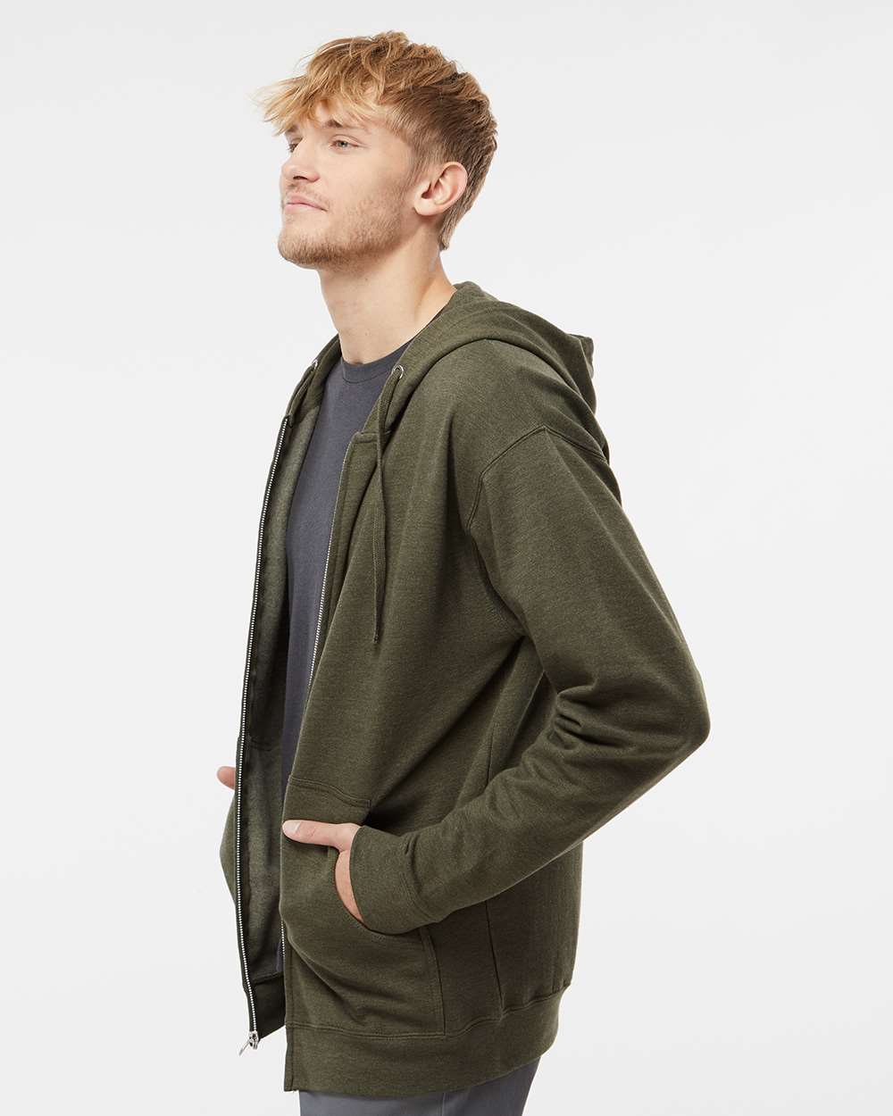 Unisex Midweight Full-Zip Hooded Sweatshirt - OnModelSide - B20176642 - Army Heather