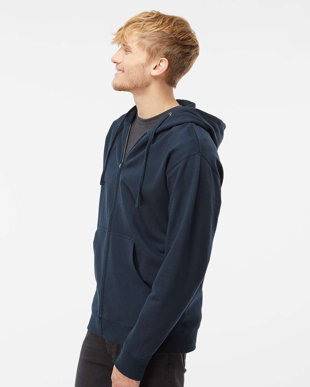 Unisex Midweight Full-Zip Hooded Sweatshirt - OnModelSide - B20176652 - Navy