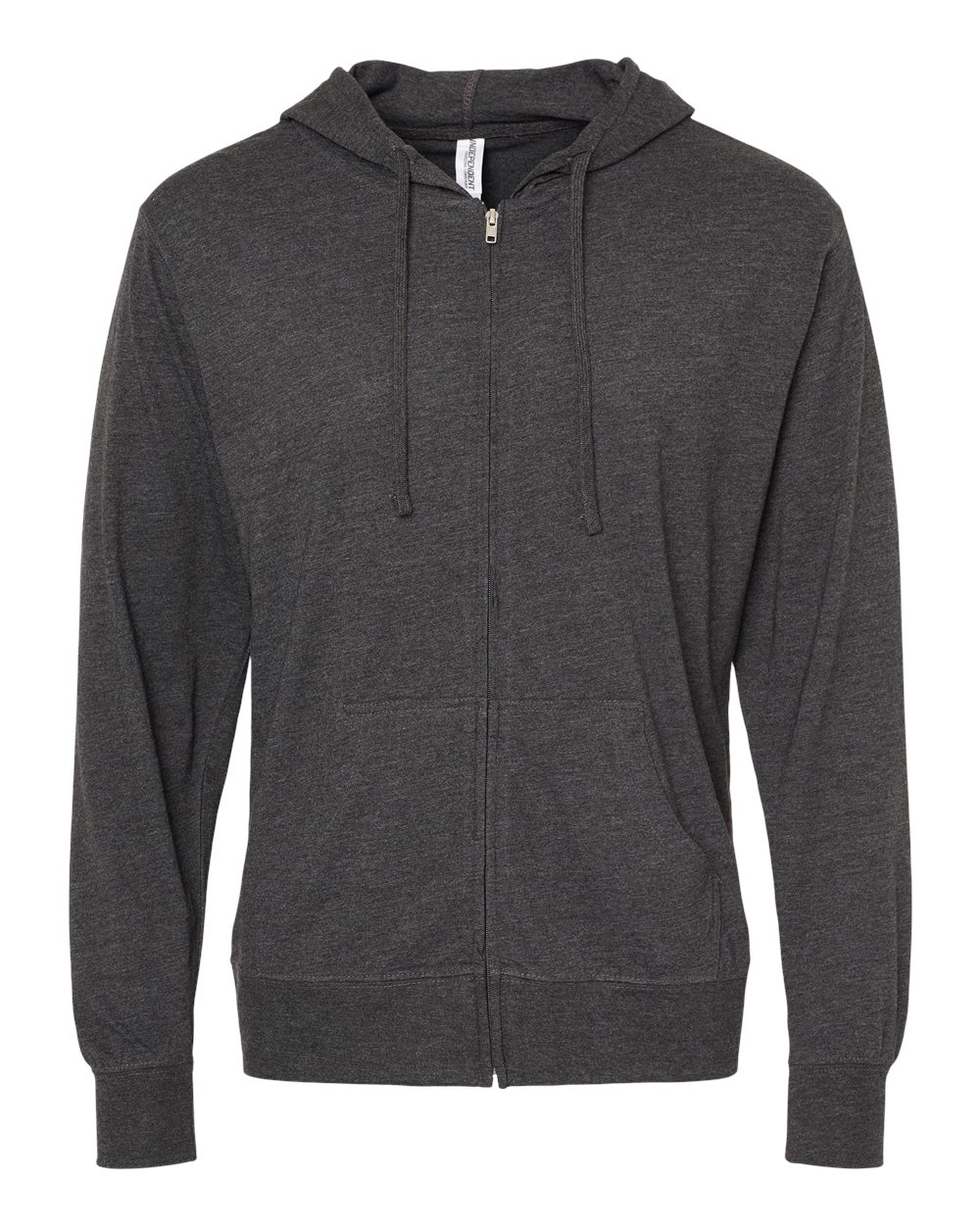 Unisex Lightweight Jersey Full-Zip Hooded T-Shirt - Front - B01876092 - Charcoal Heather