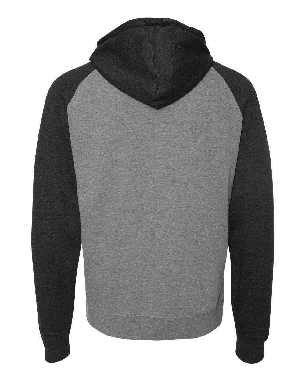 Unisex Raglan Hooded Sweatshirt - Back - B82976092 - Gunmetal Heather/ Charcoal Heather