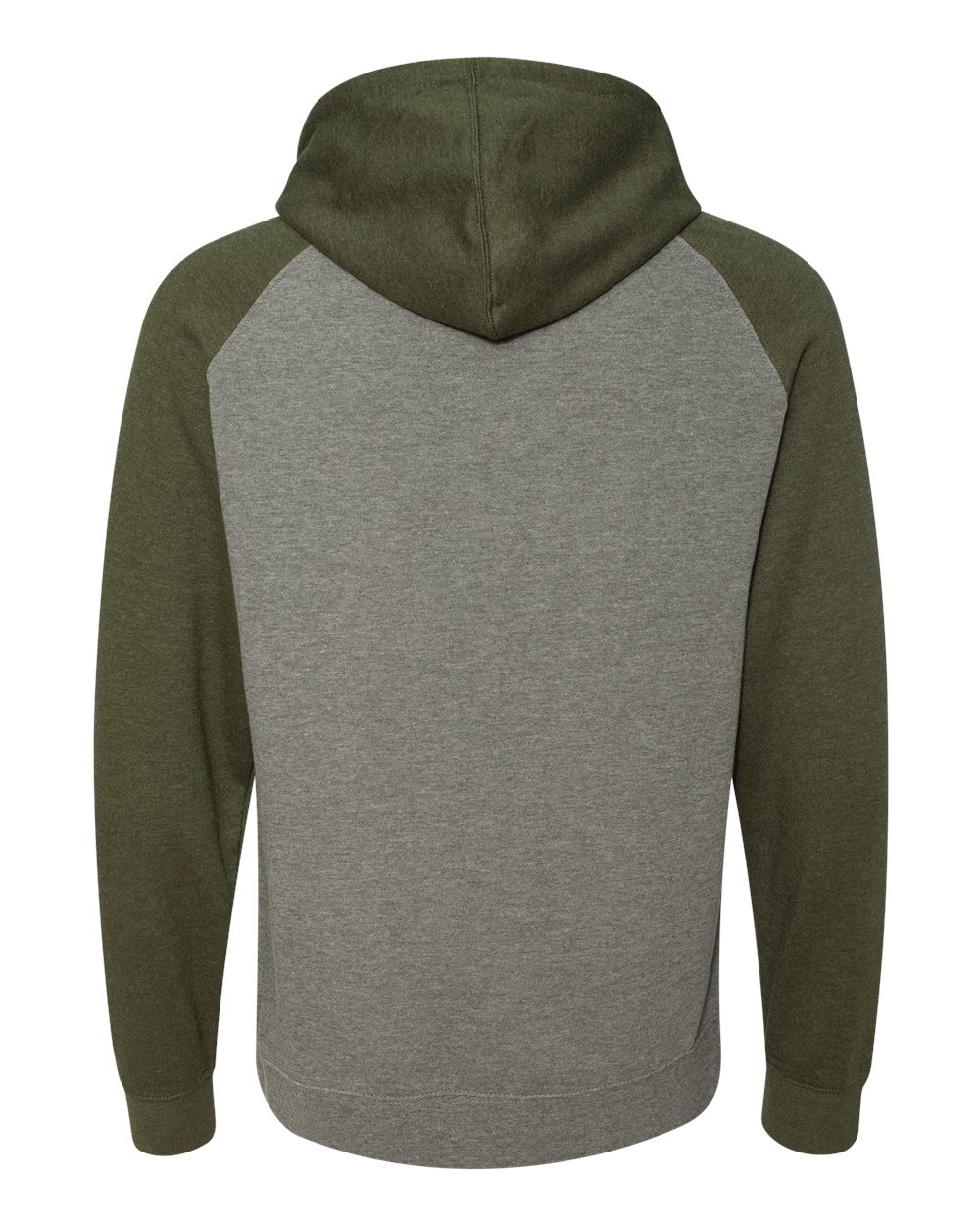 Unisex Raglan Hooded Sweatshirt - Back - B82976352 - Gunmetal Heather/ Army Heather