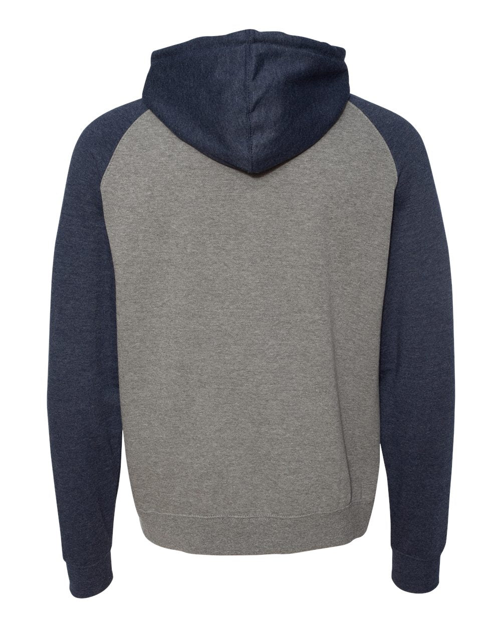 Unisex Raglan Hooded Sweatshirt - Back - B82976652 - Gunmetal Heather/ Classic Navy Heather