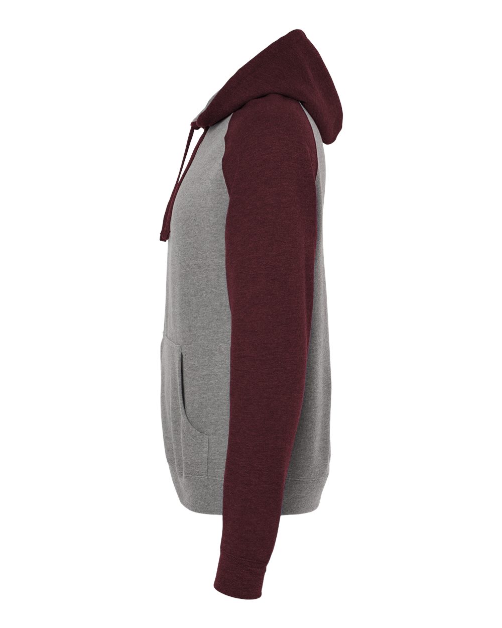 Unisex Raglan Hooded Sweatshirt - DirectSide - B82976522 - Gunmetal Heather/ Burgundy Heather