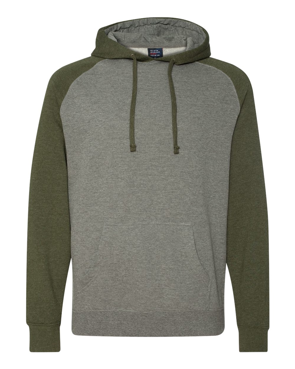 Unisex Raglan Hooded Sweatshirt - Front - B82976352 - Gunmetal Heather/ Army Heather