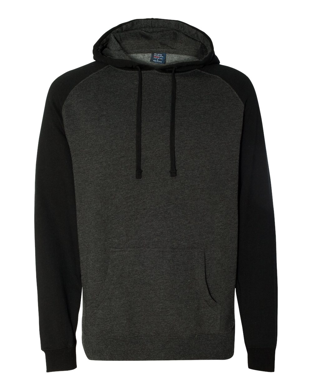 Unisex Raglan Hooded Sweatshirt - Front - B82976502 - Charcoal Heather/ Black