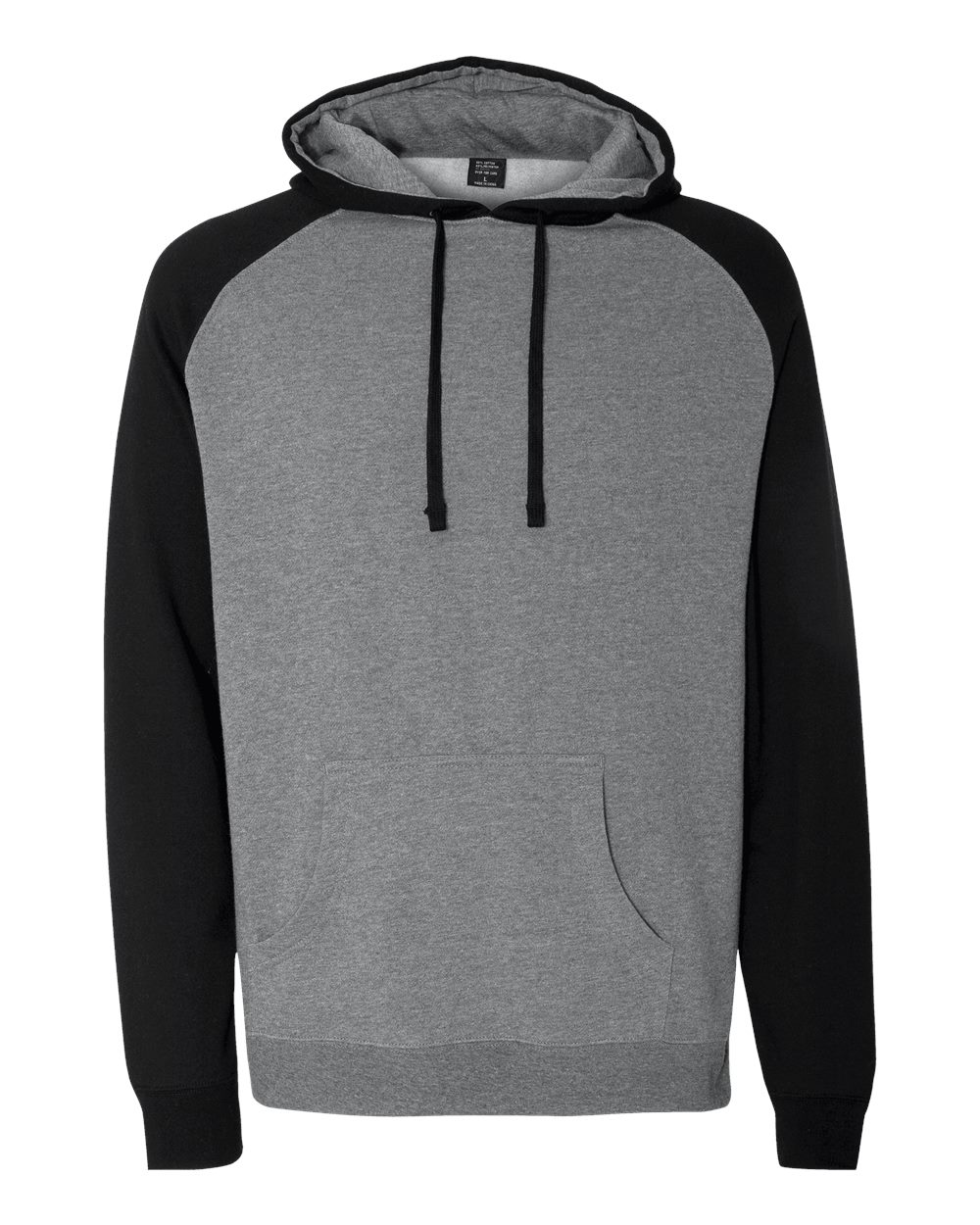 Unisex Raglan Hooded Sweatshirt - Front - B82976512 - Gunmetal Heather/ Black