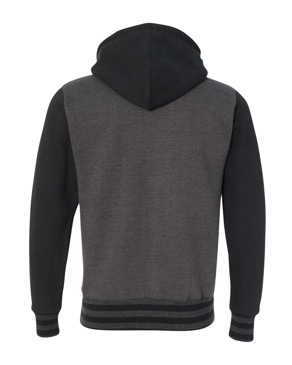 Unisex Heavyweight Varsity Full-Zip Hooded Sweatshirt - Back - B20576512 - Charcoal Heather/ Black