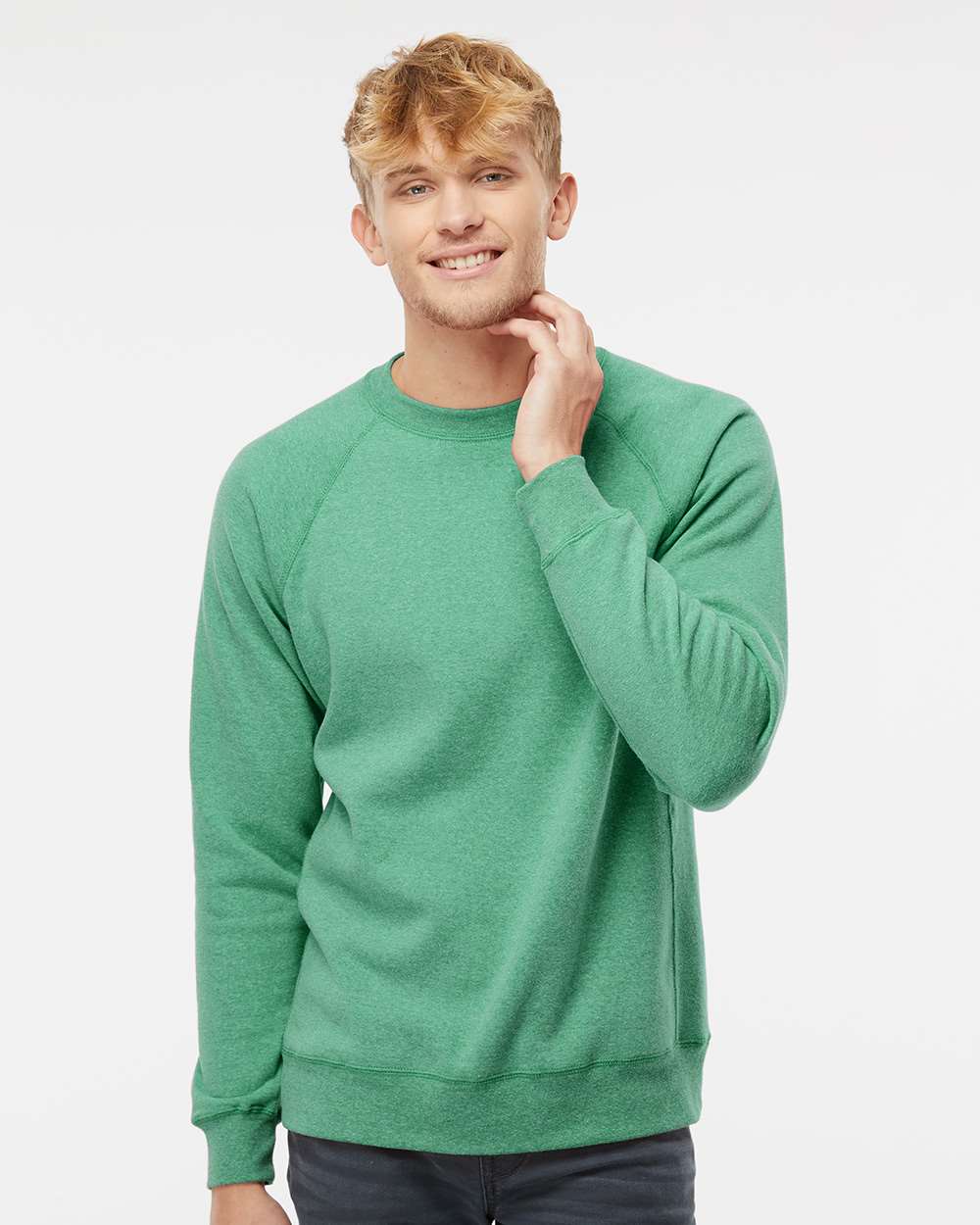 Unisex Special Blend Raglan Crewneck Sweatshirt - OnModelFront - B82576053 - Sea Green