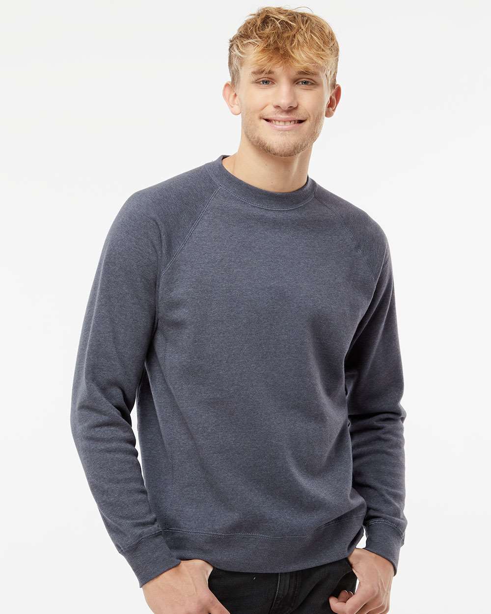 Unisex Special Blend Raglan Crewneck Sweatshirt - OnModelFront - B82576862 - Midnight Navy