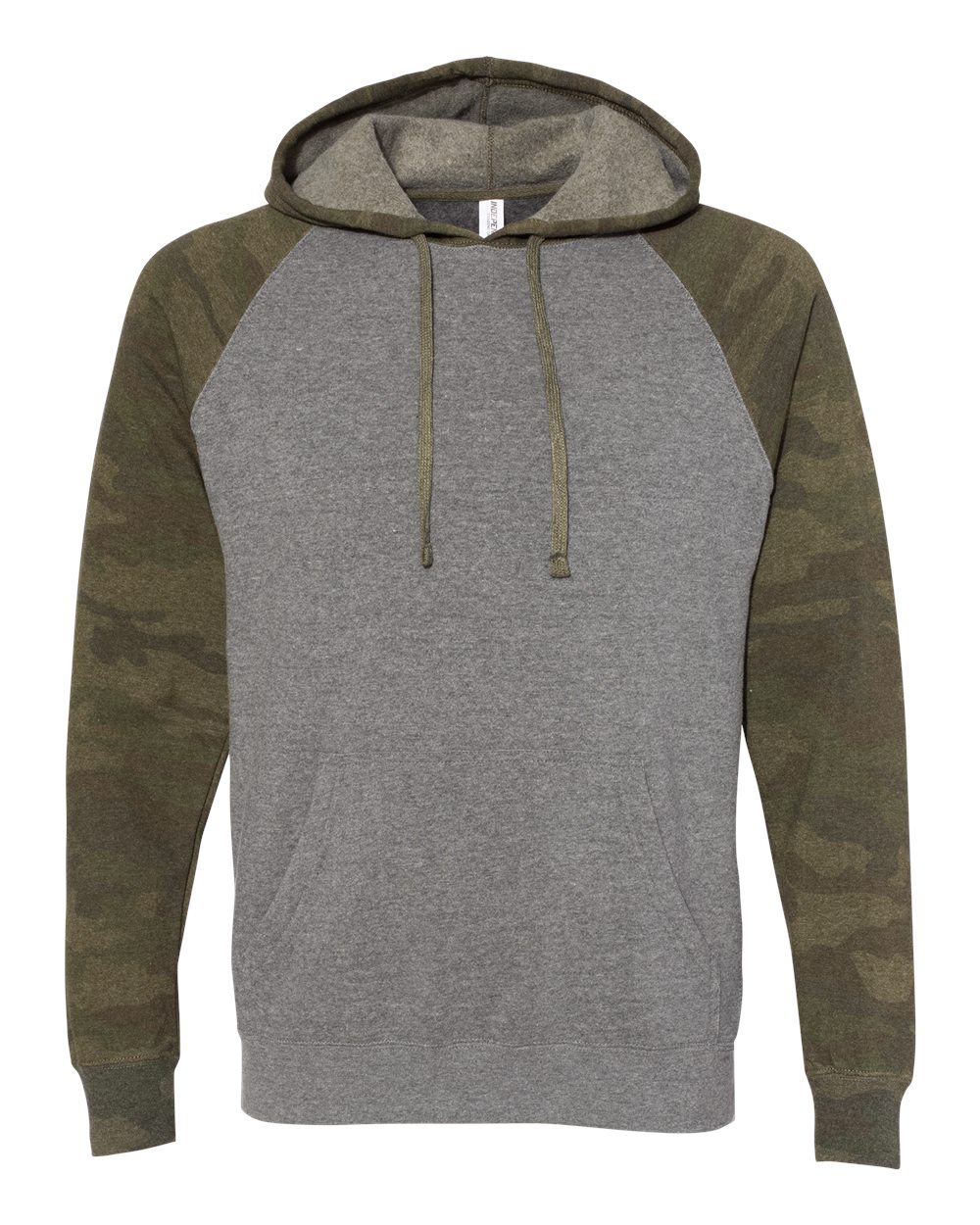 Unisex Special Blend Raglan Hooded Sweatshirt - Front - B83376982 - Nickel Heather/ Forest Camo