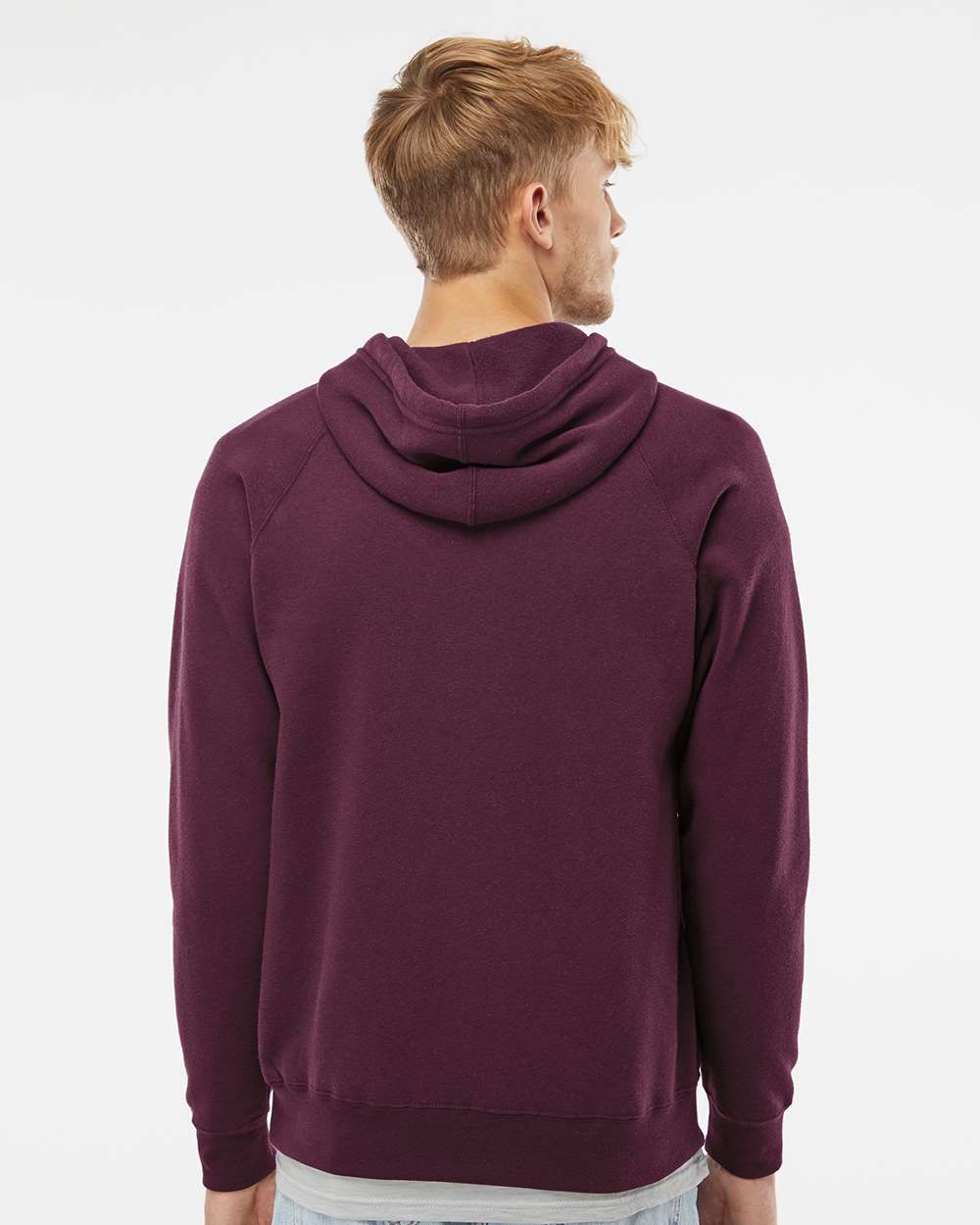 Unisex Special Blend Raglan Hooded Sweatshirt - OnModelBack - B83376532 - Maroon