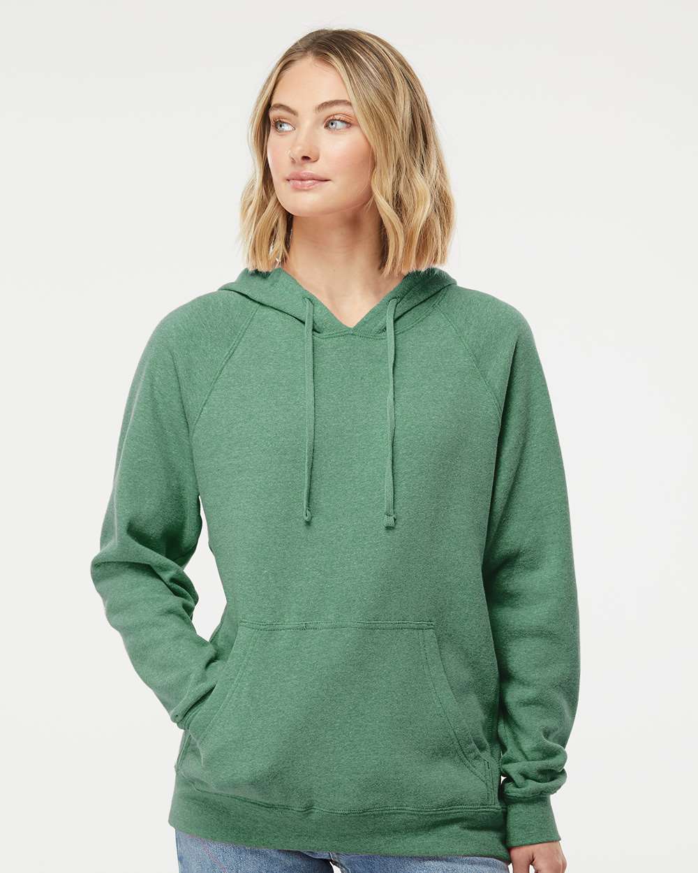Unisex Special Blend Raglan Hooded Sweatshirt - OnModelFront - B83376052 - Sea Green