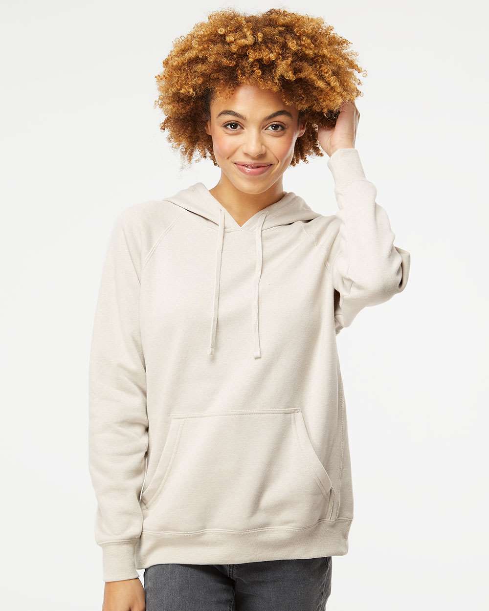 Unisex Special Blend Raglan Hooded Sweatshirt - OnModelFront - B83376242 - Stone Heather