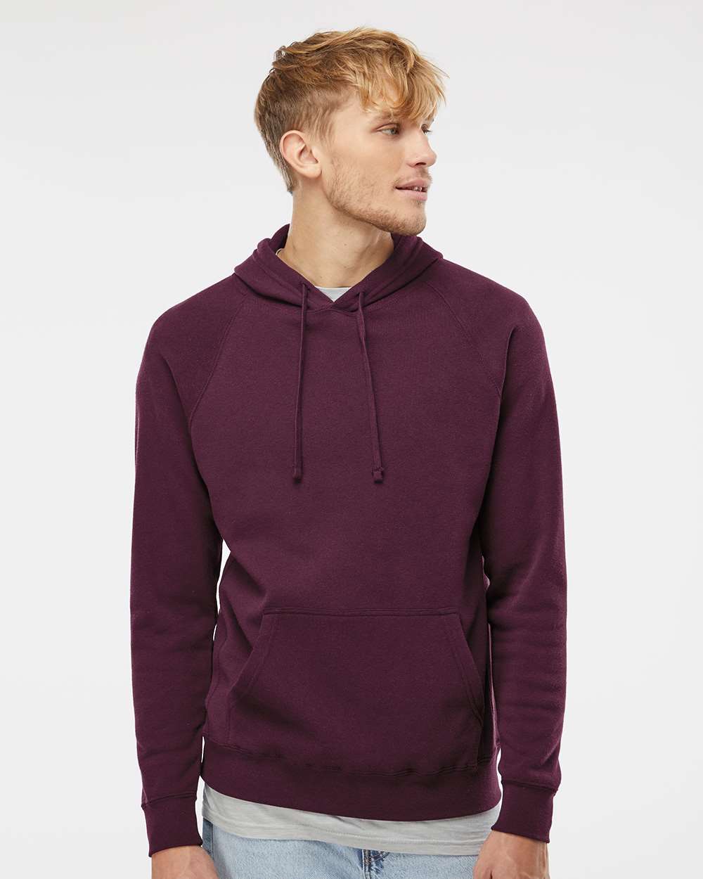 Unisex Special Blend Raglan Hooded Sweatshirt - OnModelFront - B83376532 - Maroon